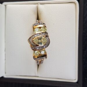 Rare Natural Chrysoberyl and White Zircon Ring